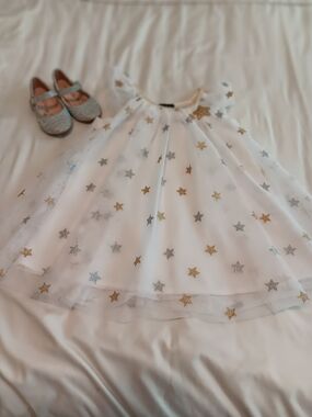 lilt White Tulle Dress with Gold Star Accents